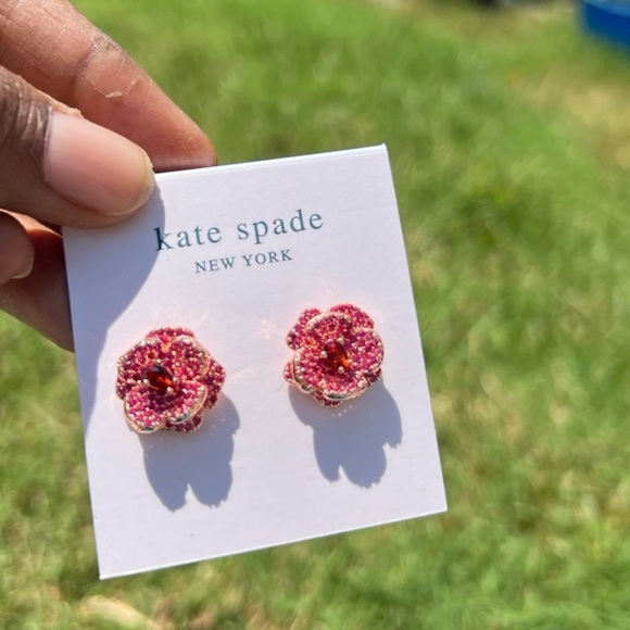 NWT: Kate Spade Pink Flower Earrings, SPARKLY and GLAM!! - Picture 10 of 12